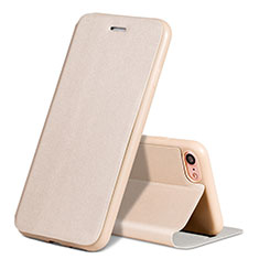 Carcasa de Cuero Cartera con Soporte L01 para Apple iPhone 8 Oro