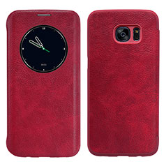 Carcasa de Cuero Cartera con Soporte L02 para Samsung Galaxy S7 Edge G935F Rojo