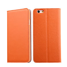 Carcasa de Cuero Cartera con Soporte para Apple iPhone 6 Naranja