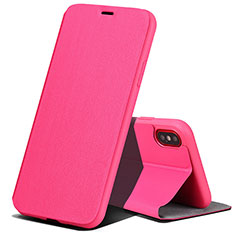 Carcasa de Cuero Cartera con Soporte para Apple iPhone Xs Rosa Roja