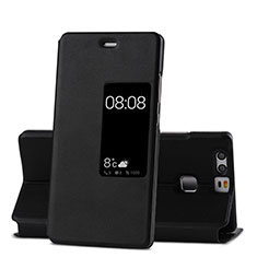 Carcasa de Cuero Cartera con Soporte para Huawei P9 Plus Negro