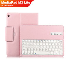 Carcasa de Cuero Cartera con Teclado L01 para Huawei MediaPad M3 Lite 10.1 BAH-W09 Rosa