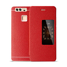 Carcasa de Cuero Cartera para Huawei P9 Rojo