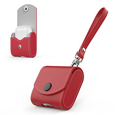 Carcasa de Cuero con Mosqueton Enchufe para AirPods Funda de Carga A05 Rojo