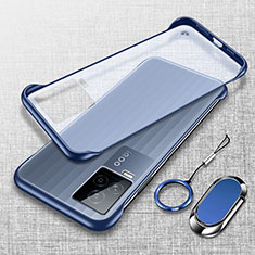 Carcasa Dura Cristal Plastico Funda Rigida Sin Marco Transparente con Magnetico Anillo de dedo Soporte para Vivo iQOO 7 5G Azul