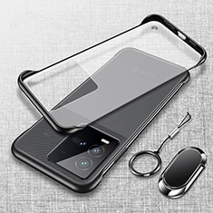 Carcasa Dura Cristal Plastico Funda Rigida Sin Marco Transparente con Magnetico Anillo de dedo Soporte para Vivo iQOO 9T 5G Negro