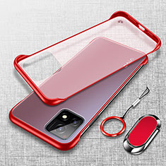 Carcasa Dura Cristal Plastico Funda Rigida Sin Marco Transparente con Magnetico Anillo de dedo Soporte para Vivo iQOO U3 5G Rojo