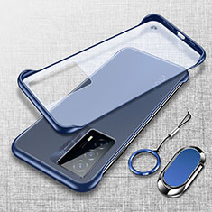 Carcasa Dura Cristal Plastico Funda Rigida Sin Marco Transparente con Magnetico Anillo de dedo Soporte para Vivo iQOO Z5 5G Azul