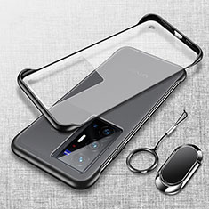 Carcasa Dura Cristal Plastico Funda Rigida Sin Marco Transparente con Magnetico Anillo de dedo Soporte para Vivo X70 Pro+ Plus 5G Negro