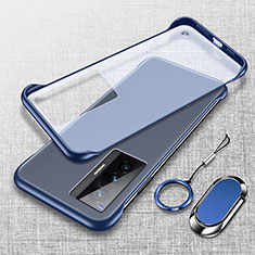 Carcasa Dura Cristal Plastico Funda Rigida Sin Marco Transparente con Magnetico Anillo de dedo Soporte para Vivo X70t Azul