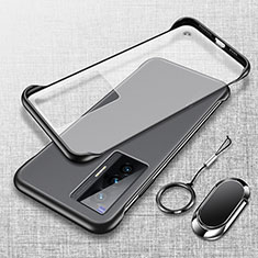 Carcasa Dura Cristal Plastico Funda Rigida Sin Marco Transparente con Magnetico Anillo de dedo Soporte para Vivo X70t Negro