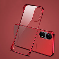 Carcasa Dura Cristal Plastico Funda Rigida Sin Marco Transparente H03 para Huawei P50 Pro Rojo