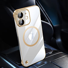 Carcasa Dura Cristal Plastico Funda Rigida Transparente con Mag-Safe Magnetic QC1 para Apple iPhone 12 Oro