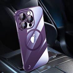 Carcasa Dura Cristal Plastico Funda Rigida Transparente con Mag-Safe Magnetic QC1 para Apple iPhone 13 Pro Max Morado