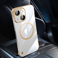 Carcasa Dura Cristal Plastico Funda Rigida Transparente con Mag-Safe Magnetic QC1 para Apple iPhone 14 Oro