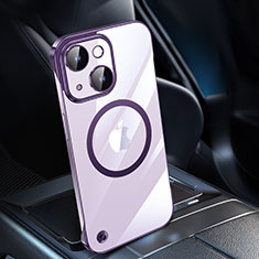 Carcasa Dura Cristal Plastico Funda Rigida Transparente con Mag-Safe Magnetic QC1 para Apple iPhone 14 Plus Morado