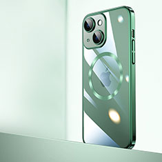 Carcasa Dura Cristal Plastico Funda Rigida Transparente con Mag-Safe Magnetic QC2 para Apple iPhone 14 Verde