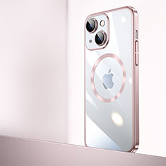 Carcasa Dura Cristal Plastico Funda Rigida Transparente con Mag-Safe Magnetic QC2 para Apple iPhone 15 Oro Rosa