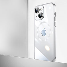 Carcasa Dura Cristal Plastico Funda Rigida Transparente con Mag-Safe Magnetic QC2 para Apple iPhone 15 Plata