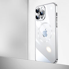Carcasa Dura Cristal Plastico Funda Rigida Transparente con Mag-Safe Magnetic QC2 para Apple iPhone 15 Pro Max Plata
