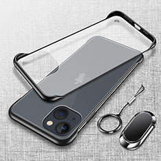Carcasa Dura Cristal Plastico Funda Rigida Transparente con Magnetico Anillo de dedo Soporte para Apple iPhone 14 Negro