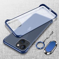 Carcasa Dura Cristal Plastico Funda Rigida Transparente con Magnetico Anillo de dedo Soporte para Apple iPhone 14 Plus Azul