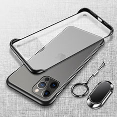 Carcasa Dura Cristal Plastico Funda Rigida Transparente con Magnetico Anillo de dedo Soporte para Apple iPhone 15 Pro Negro