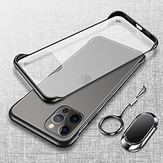 Carcasa Dura Cristal Plastico Funda Rigida Transparente con Magnetico Anillo de dedo Soporte para Apple iPhone 16 Pro Max Negro