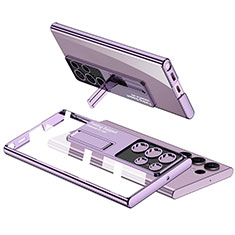 Carcasa Dura Cristal Plastico Funda Rigida Transparente con Soporte AC2 para Samsung Galaxy S24 Ultra 5G Morado