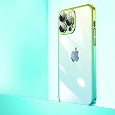 Carcasa Dura Cristal Plastico Funda Rigida Transparente Gradiente QC1 para Apple iPhone 15 Pro Max Verde