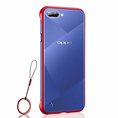 Carcasa Dura Cristal Plastico Funda Rigida Transparente H02 para Oppo A5 Rojo