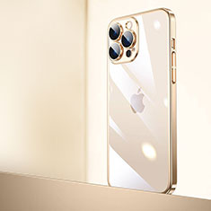 Carcasa Dura Cristal Plastico Funda Rigida Transparente QC2 para Apple iPhone 14 Pro Oro