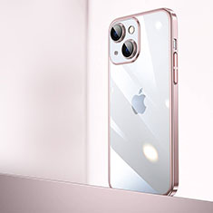 Carcasa Dura Cristal Plastico Funda Rigida Transparente QC2 para Apple iPhone 15 Plus Oro Rosa