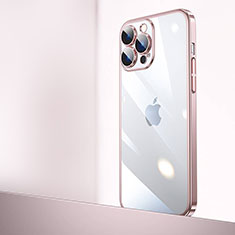 Carcasa Dura Cristal Plastico Funda Rigida Transparente QC2 para Apple iPhone 15 Pro Max Oro Rosa