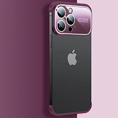 Carcasa Dura Cristal Plastico Funda Rigida Transparente QC4 para Apple iPhone 15 Pro Rojo Rosa