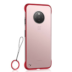 Carcasa Dura Cristal Plastico Funda Rigida Transparente S01 para OnePlus 7T Rojo
