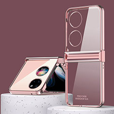 Carcasa Dura Cristal Plastico Rigida Transparente ZL1 para Huawei P60 Pocket Oro Rosa