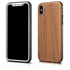 Carcasa Silicona Goma Patron de Grano de Madera para Apple iPhone X Marron