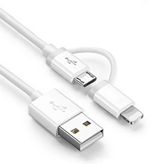 Cargador Cable Lightning USB Carga y Datos Android Micro USB ML01 para Wiko Rainbow 4G Blanco
