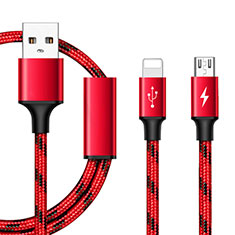 Cargador Cable Lightning USB Carga y Datos Android Micro USB ML02 para Sony Xperia Z3 Compact Rojo