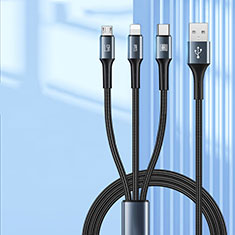 Cargador Cable Lightning USB Carga y Datos Android Micro USB Type-C 100W H01 para Samsung Galaxy A3 2017 Negro