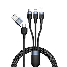 Cargador Cable Lightning USB Carga y Datos Android Micro USB Type-C 100W H02 para Samsung Galaxy A71 4G A715 Negro