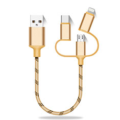 Cargador Cable Lightning USB Carga y Datos Android Micro USB Type-C 25cm S01 para Vivo iQOO Z7 5G Oro