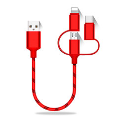 Cargador Cable Lightning USB Carga y Datos Android Micro USB Type-C 25cm S01 para Samsung Galaxy S6 Rojo