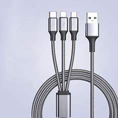 Cargador Cable Lightning USB Carga y Datos Android Micro USB Type-C 3.5A H01 para Samsung Galaxy Grand Lite I9060 I9062 I9060i Gris Oscuro