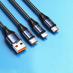 Cargador Cable Lightning USB Carga y Datos Android Micro USB Type-C 6A H01 para Sharp Aquos R8 Pro Negro