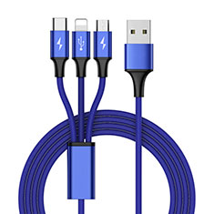 Cargador Cable Lightning USB Carga y Datos Android Micro USB Type-C ML01 para Samsung Galaxy A10e Azul