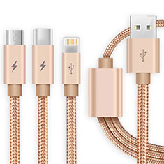 Cargador Cable Lightning USB Carga y Datos Android Micro USB Type-C ML03 para Huawei Wiko Wim Lite 4G Oro