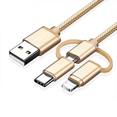 Cargador Cable Lightning USB Carga y Datos Android Micro USB Type-C ML05 para Huawei Wiko Wim Lite 4G Oro