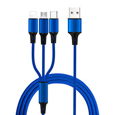 Cargador Cable Lightning USB Carga y Datos Android Micro USB Type-C ML08 para Sony Xperia 10 III SO-52B Azul